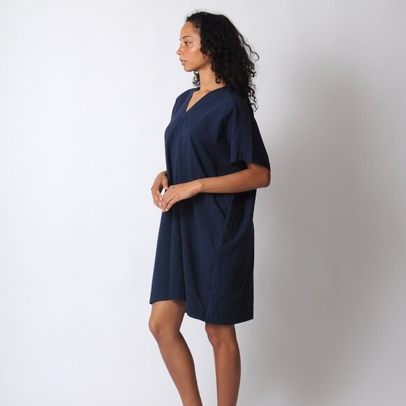 UZI Nyc brand Twill V-neck Cotton Dress - Picture 3 of 5